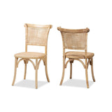 Baxton Studio Fields Mid-Century Modern Brown Woven Rattan and Wood 2-Piece Cane Dining Chair Set