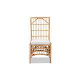 Baxton Studio Rose Modern Bohemian White Fabric Upholstered and Natural Brown Rattan Dining Chair