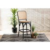 Baxton Studio Vance Mid-Century Modern Brown Woven Rattan and Black Wood Cane Counter Stool