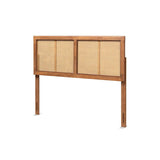 Gilbert Mid-Century Modern Ash Walnut Finished Wood and Synthetic Rattan Queen Size Headboard