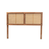 Gilbert Mid-Century Modern Ash Walnut Finished Wood and Synthetic Rattan Queen Size Headboard