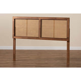 Gilbert Mid-Century Modern Ash Walnut Finished Wood and Synthetic Rattan Queen Size Headboard