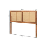 Gilbert Mid-Century Modern Ash Walnut Finished Wood and Synthetic Rattan Queen Size Headboard