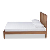 Baxton Studio Redmond Mid-Century Modern Walnut Brown Finished Wood and Synthetic Rattan King Size Platform Bed