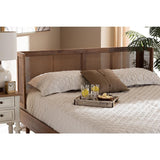 Baxton Studio Rina Mid-Century Modern Ash Wanut Finished Wood and Synthetic Rattan Queen Size Wrap-Around Headboard