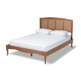 Baxton Studio Marieke Vintage French Inspired Ash Wanut Finished Wood and Synthetic Rattan Full Size Platform Bed