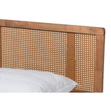 Baxton Studio Romy Vintage French Inspired Ash Wanut Finished Wood and Synthetic Rattan Full Size Platform Bed