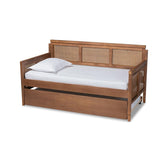 Baxton Studio Toveli Vintage French Inspired Ash Wanut Finished Wood and Synthetic Rattan Daybed with Trundle