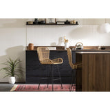 Balka Rattan Counter Stool with Armrests, Set of 2, Rattan and Black