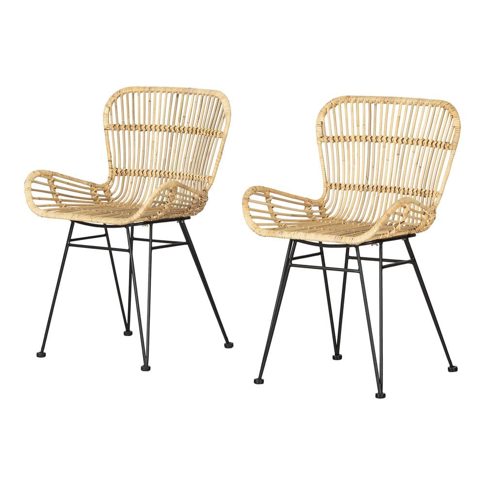 Balka Rattan Dining Chair with Armrests, Set of 2, Rattan and Black