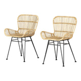 Balka Rattan Dining Chair with Armrests, Set of 2, Rattan and Black