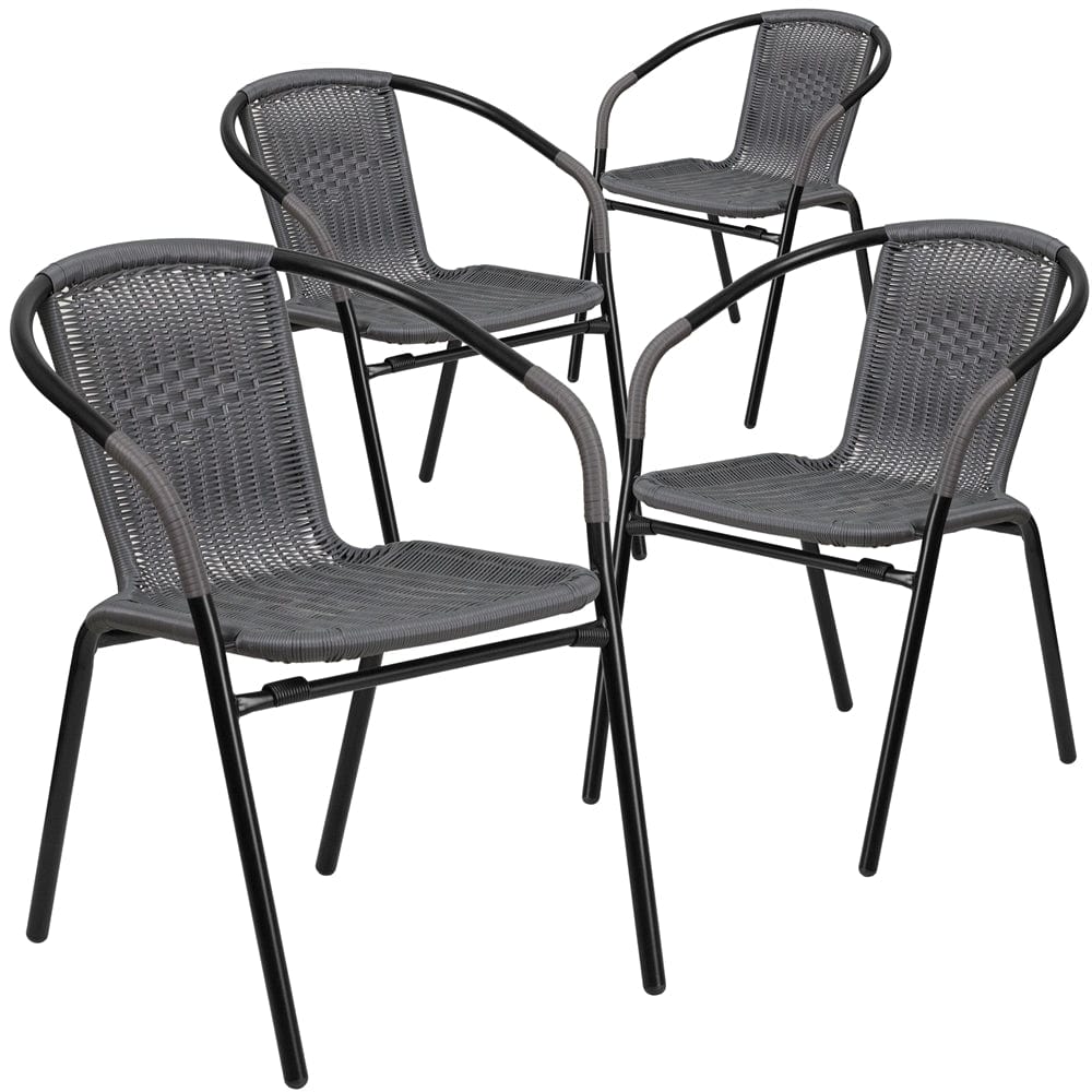 4 Pk. Gray Rattan Indoor-Outdoor Restaurant Stack Chair