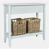 Glen Cove 32" Two Drawer Console Table with Rattan Storage Baskets in Driftwood Grey Wash
