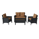 Cascade 4pc Black Resin Rattan Wicker Patio Set with Brown Cushions