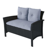 Cascade 4pc Black Resin Rattan Wicker Patio Set with Light Blue Cushions