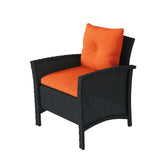 Cascade 4pc Black Resin Rattan Wicker Patio Set with Orange Cushions