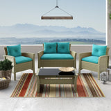 Cascade 4pc Distressed Grey Resin Rattan Wicker Patio Set with Blue Cushions