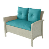 Cascade 4pc Distressed Grey Resin Rattan Wicker Patio Set with Blue Cushions
