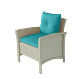 Cascade 4pc Distressed Grey Resin Rattan Wicker Patio Set with Blue Cushions