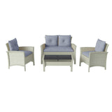 Cascade 4pc Distressed Grey Resin Rattan Wicker Patio Set with Light Blue Cushions