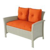 Cascade 4pc Distressed Grey Resin Rattan Wicker Patio Set with Orange Cushions