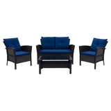 CorLiving Cascade Wicker Rattan Patio Set with Navy Cushions 4pc