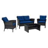 CorLiving Cascade Wicker Rattan Patio Set with Navy Cushions 4pc