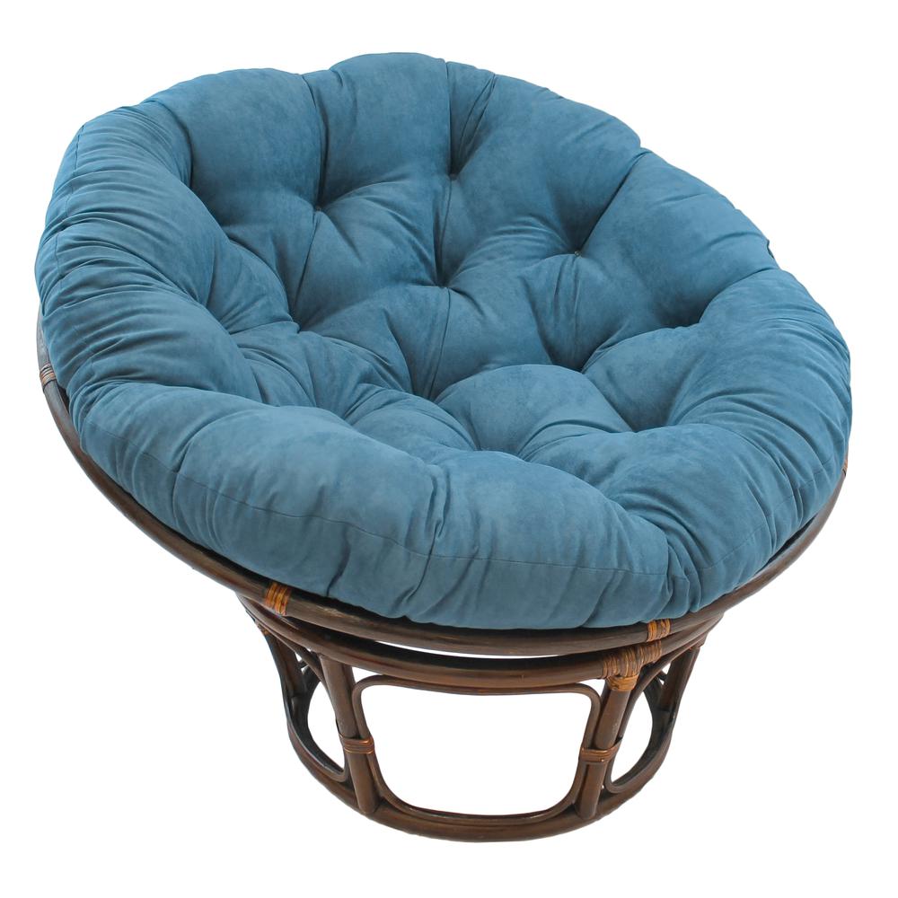 42-inch Rattan Papasan Chair with Solid Micro Swede Cushion, Teal Grey