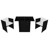 vidaXL 3 Piece Bistro Set with Cushions Poly Rattan Black, 42484