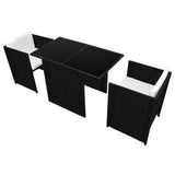 vidaXL 3 Piece Bistro Set with Cushions Poly Rattan Black, 42484