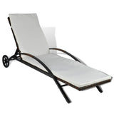 vidaXL Sun Lounger with Cushion & Wheels Poly Rattan Brown, 42488