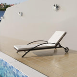 vidaXL Sun Lounger with Cushion & Wheels Poly Rattan Brown, 42488