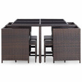 vidaXL 9 Piece Outdoor Dining Set with Cushions Poly Rattan Brown, 42526