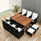 vidaXL 11 Piece Outdoor Dining Set Poly Rattan and Acacia Wood Black, 42531