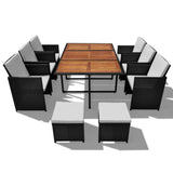 vidaXL 11 Piece Outdoor Dining Set Poly Rattan and Acacia Wood Black, 42531