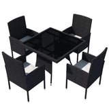 vidaXL 5 Piece Outdoor Dining Set with Cushions Poly Rattan Black, 42536