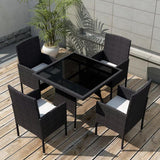 vidaXL 5 Piece Outdoor Dining Set with Cushions Poly Rattan Black, 42536