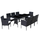 vidaXL 9 Piece Outdoor Dining Set with Cushions Poly Rattan Black, 42538