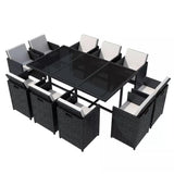 vidaXL 11 Piece Outdoor Dining Set with Cushions Poly Rattan Black, 42547