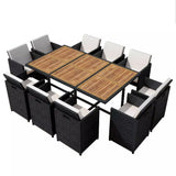 vidaXL 11 Piece Outdoor Dining Set with Cushions Poly Rattan Black, 42550