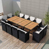 vidaXL 13 Piece Outdoor Dining Set with Cushions Poly Rattan Black, 42554