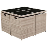 vidaXL 9 Piece Outdoor Dining Set with Cushions Poly Rattan Beige, 42556