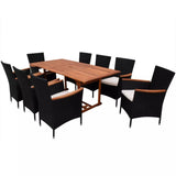 vidaXL 9 Piece Outdoor Dining Set with Cushions Poly Rattan Black, 42562