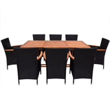 vidaXL 9 Piece Outdoor Dining Set with Cushions Poly Rattan Black, 42562