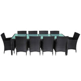 vidaXL 11 Piece Outdoor Dining Set with Cushions Poly Rattan Black, 42570