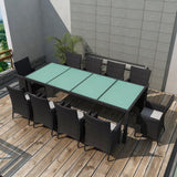 vidaXL 11 Piece Outdoor Dining Set with Cushions Poly Rattan Black, 42570