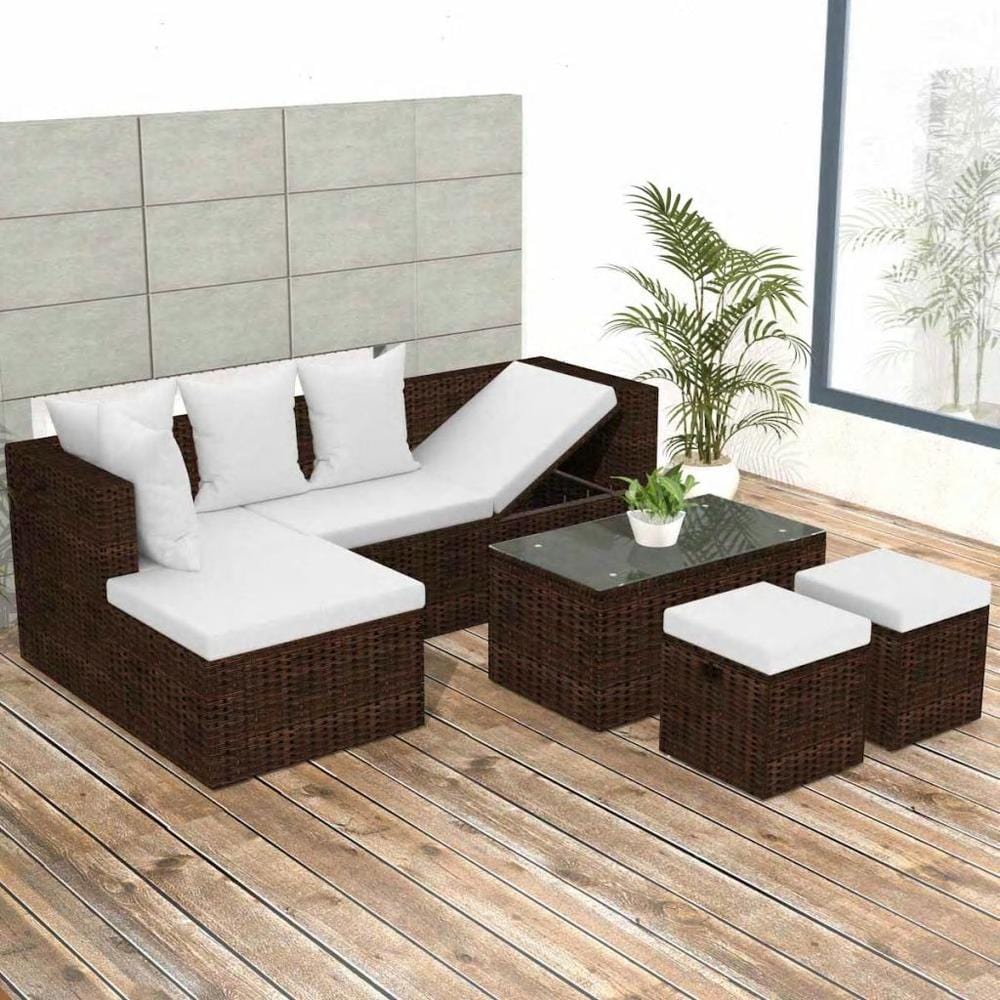 vidaXL 4 Piece Garden Lounge Set with Cushions Poly Rattan Brown, 42585