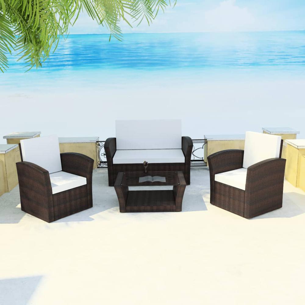 vidaXL 4 Piece Garden lounge set with Cushions Poly Rattan Brown, 42641