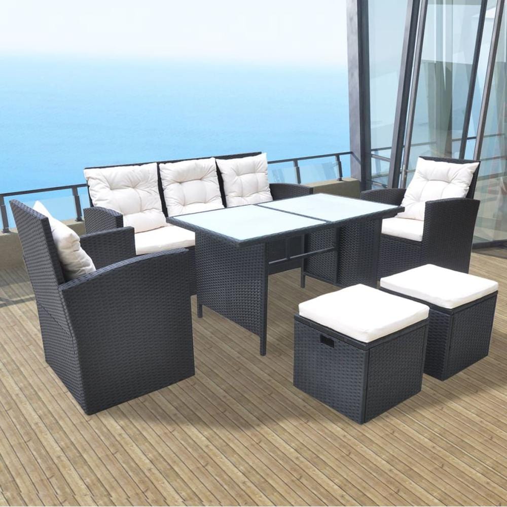 vidaXL 6 Piece Outdoor Dining Set with Cushions Poly Rattan Black, 42643