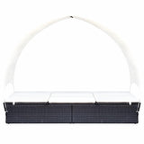 vidaXL Double Sun Lounger with Canopy Poly Rattan Black, 42665